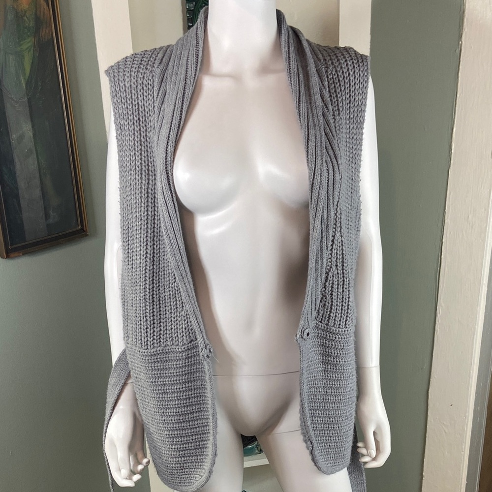 No Boundaries Gray Knit Sleeveless Cardigan Sweater Vest Belted Shrug XLarge XL - Picture 5 of 9
